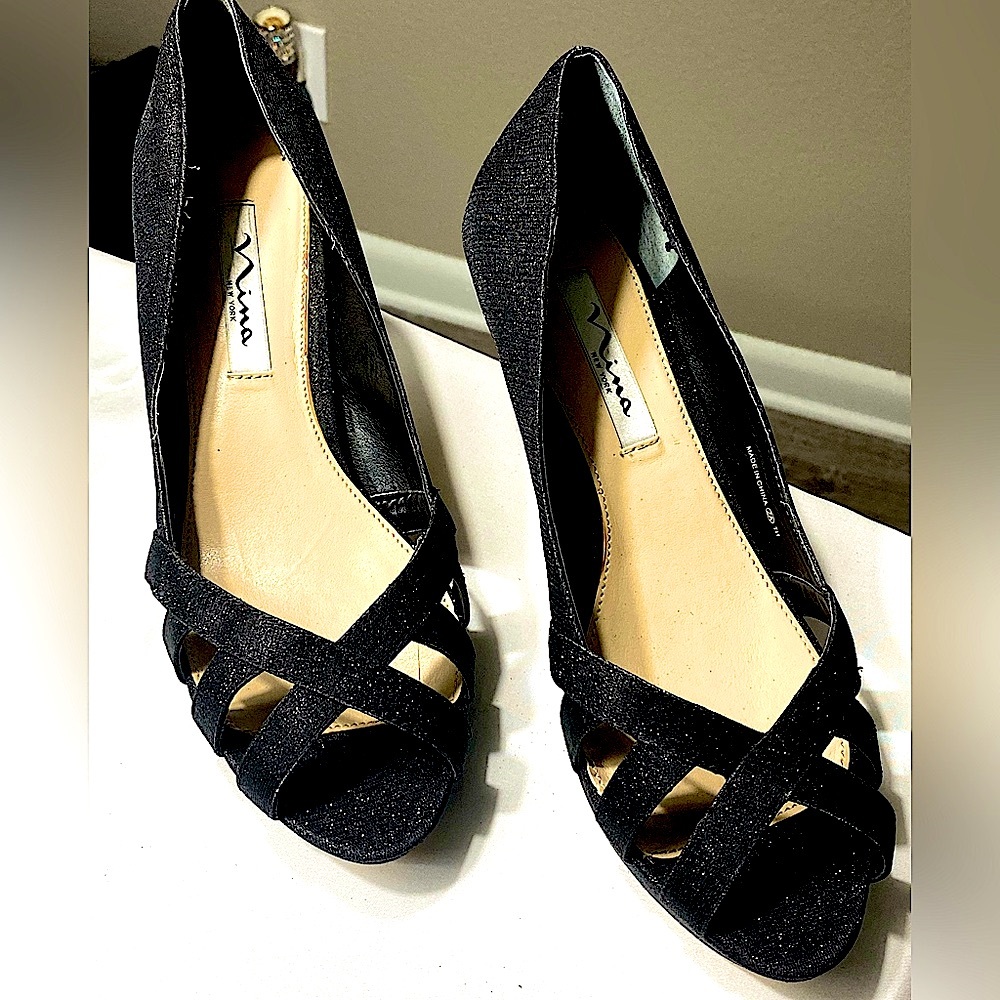 Womens Nina Charlee Black Glittery Heels
